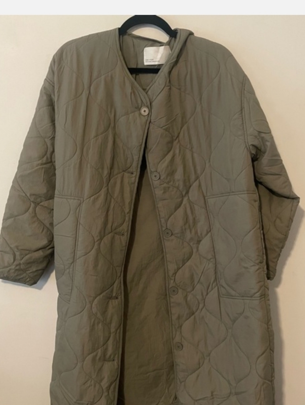 Oak + Fort Quilted Long Coat in Sage Green - Women's Lightweight Jacket XS/S - Picture 2 of 4